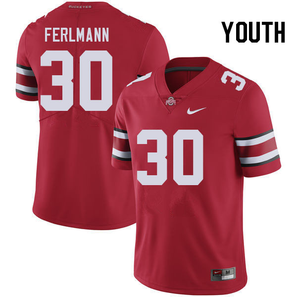 Ohio State Buckeyes John Ferlmann Youth #30 Red Authentic Stitched College Football Jersey